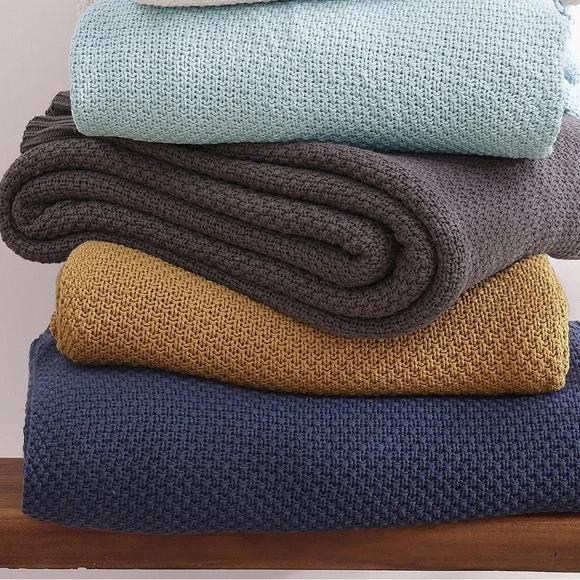 HiEnd ACCENTS Slate Gray Cotton Knit Blanket Full Queen Textured Bedding 92x96